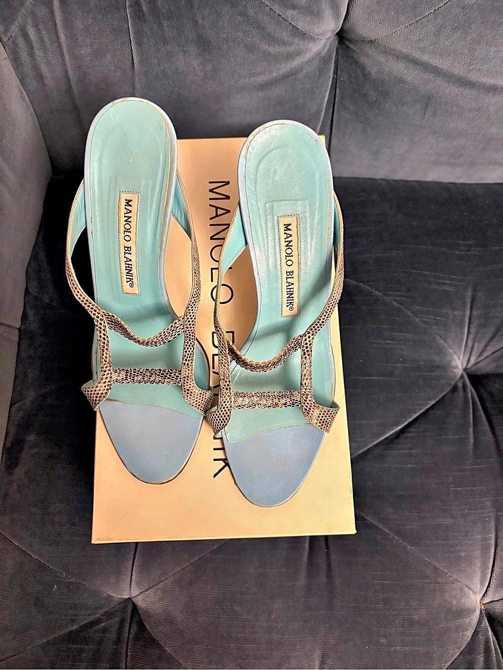 Manolo Blahnik BB 105 Snakeskin Heels in blue EU 37.5 Y2K